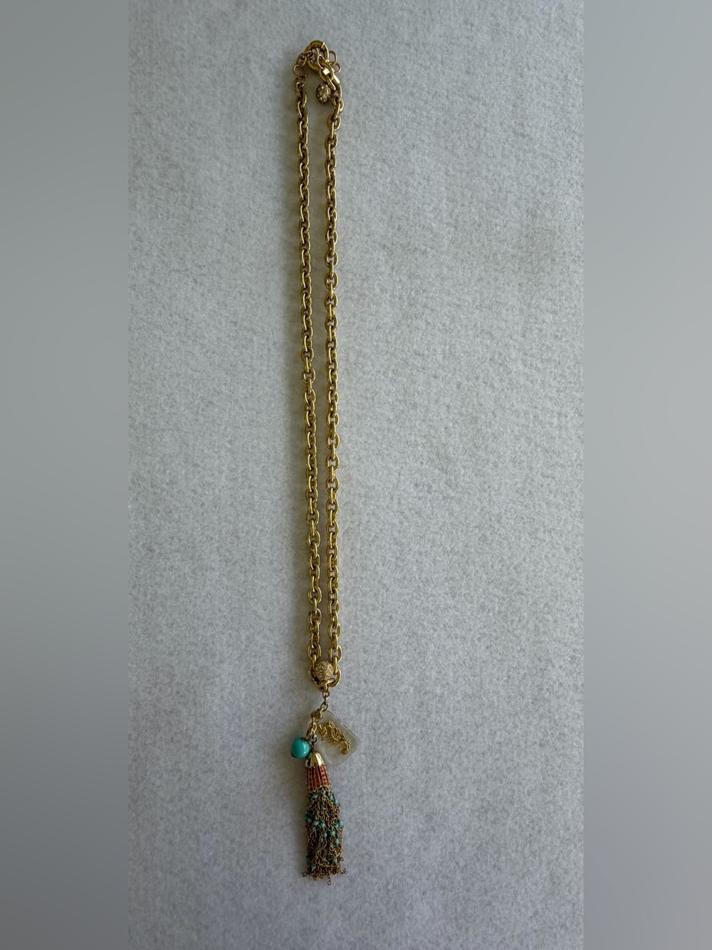 Lilly Pulitzer Gold-Tone Necklace w/ Turquoise Bead & Multicolor Tassel.